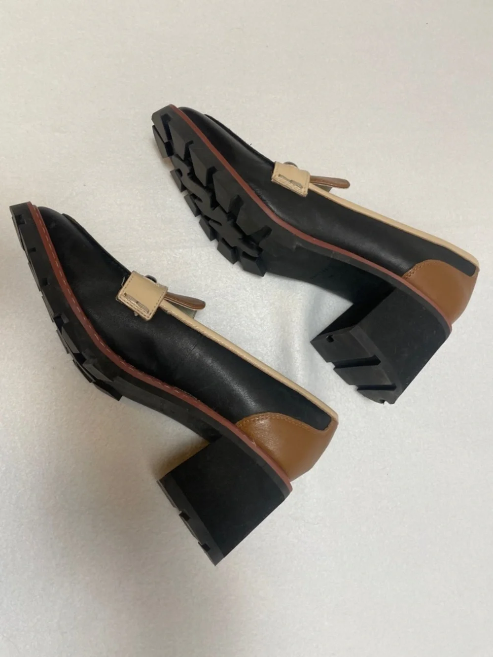 Sanctuary Parker Leather Block Heel Slip On Color Block Loafers
